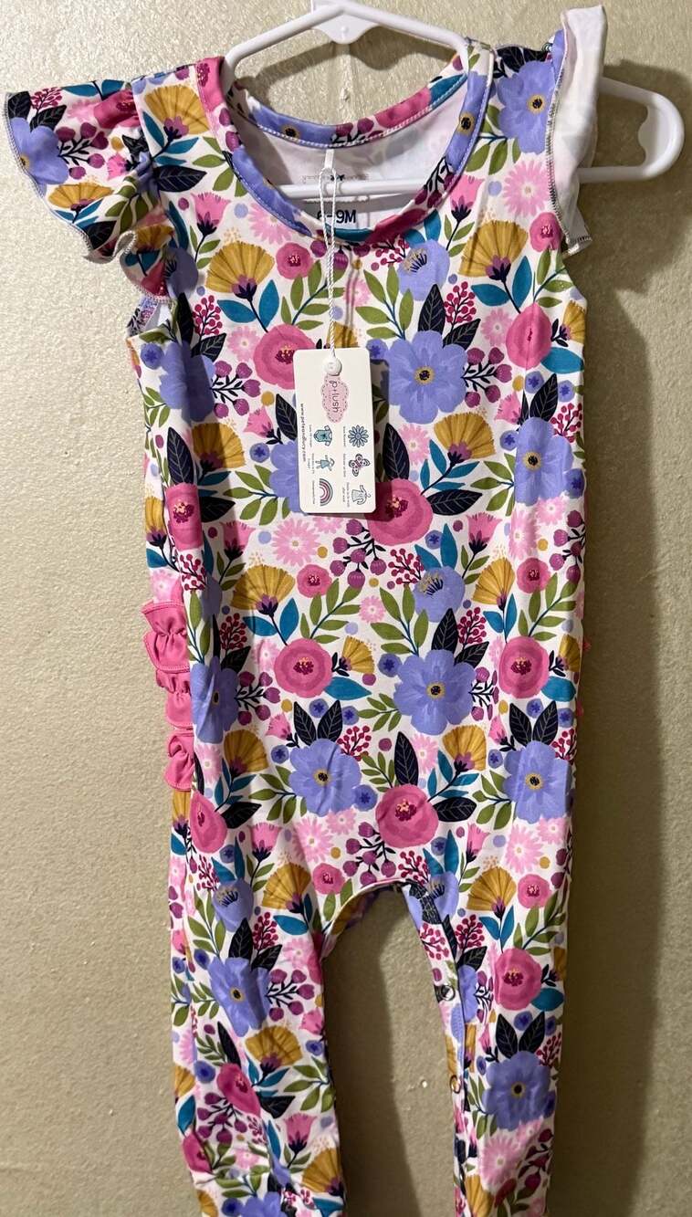 Pete + Lucy Infant Girls Floral Ruffled Romper 6-9M